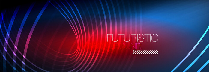 Dark abstract background with glowing neon circles. Trendy layout template for business or technology presentation, internet poster or web brochure cover, wallpaper