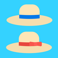 シンプルでかわいい麦わら帽子のイラストセット フラットデザイン