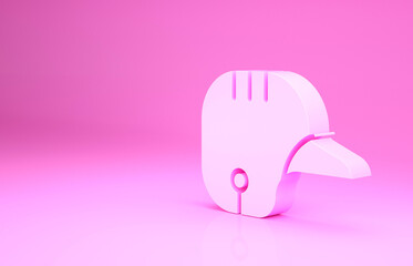 Pink Baseball helmet icon isolated on pink background. Minimalism concept. 3d illustration 3D render