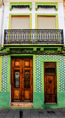 Fototapeta na wymiar Colorful facades of old buildings in Valencia
