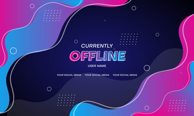 currently offline banner for streaming offline mode with gradient blue and pink wevy shapes. vector illustration