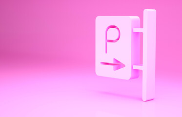 Pink Parking icon isolated on pink background. Street road sign. Minimalism concept. 3d illustration 3D render