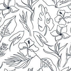 Fototapeta premium Contemporary seamless pattern with monstera leaves.