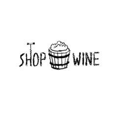 Winery logo template. Vector crayon illustration. Wine-shop icon. Chalkboard texture. Wine list of restaurant. Drawn icon wine barrel for emblem vineyard, biodynamic wines, grape festival, bar sign.