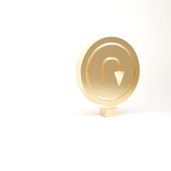 Gold Turn back road icon isolated on white background. Traffic rules and safe driving. 3d illustration 3D render © vector_v
