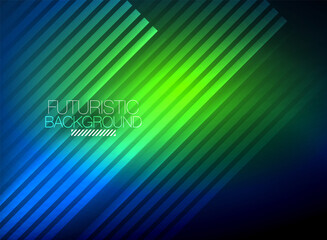 Bright neon color techno abstract background, shiny glowing neon lines in the dark background