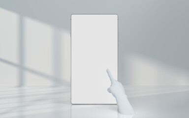 Hand and mobile with white background, 3d rendering.