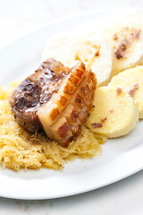 traditional Czech cuisine pork with cabbage and dumplings