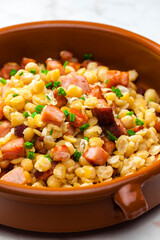 salad of  yellow peas, bacon and parsley