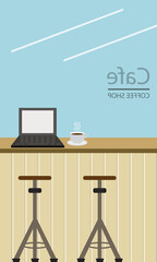 Coffee shop counter bar. Modern Flat Design Coffee shop Interior.work in cafe. Vector Illustration.