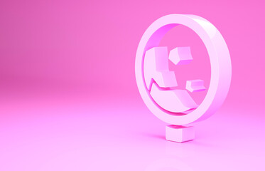 Pink Road sign warning avalanche rockfall landslides icon isolated on pink background. Traffic rules and safe driving. Minimalism concept. 3d illustration 3D render