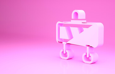 Pink Road barrier icon isolated on pink background. Symbol of restricted area which are in under construction processes. Repair works. Minimalism concept. 3d illustration 3D render