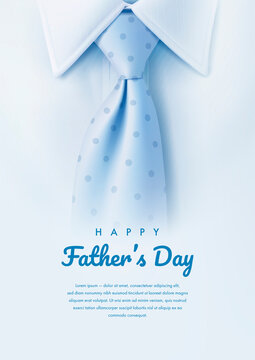 Happy father's day greeting card with realistic white shirt and blue tie. Vector illustration