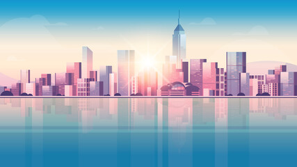 city buildings skyline modern architecture sunset cityscape background horizontal © mast3r