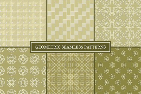 Olive Green Geometric Seamless Repeat Pattern Set, Olive Green Aesthetic Repeat Pattern, Modern Vector Background, Vector Illustration For Fabric Design, Wallpaper, Banner