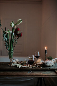 Cheese and bread on table