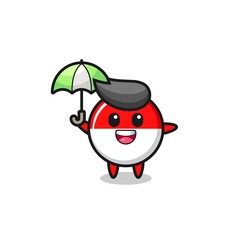 cute indonesia flag badge illustration holding an umbrella
