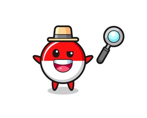 illustration of the indonesia flag badge mascot as a detective who manages to solve a case