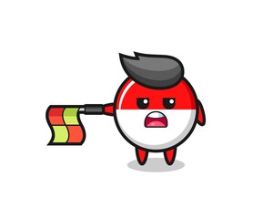 indonesia flag badge character as line judge hold the flag straight horizontally