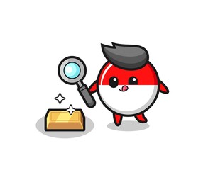 indonesia flag badge character is checking the authenticity of the gold bullion