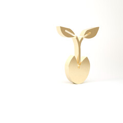Gold Sprout icon isolated on white background. Seed and seedling. Leaves sign. Leaf nature. 3d illustration 3D render
