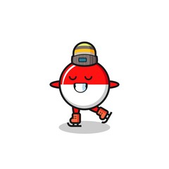 indonesia flag badge cartoon as an ice skating player doing perform
