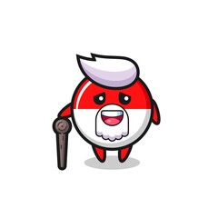 cute indonesia flag badge grandpa is holding a stick
