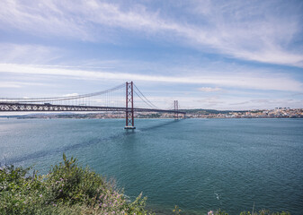 wide panorama of the great san francisco bridge. river under the bridge and beautiful landscape