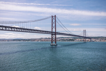 wide panorama of the great san francisco bridge. river under the bridge and beautiful landscape