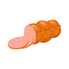 Sliced boiled sausage. Vector illustration cartoon flat icon isolated on white background.