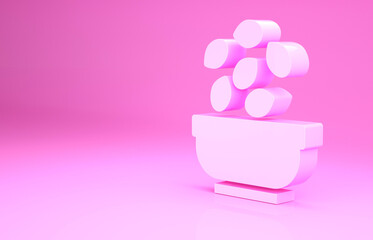 Pink Seeds in bowl icon isolated on pink background. Minimalism concept. 3d illustration 3D render