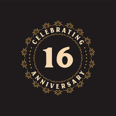16 anniversary celebration, Greetings card for 16 years anniversary