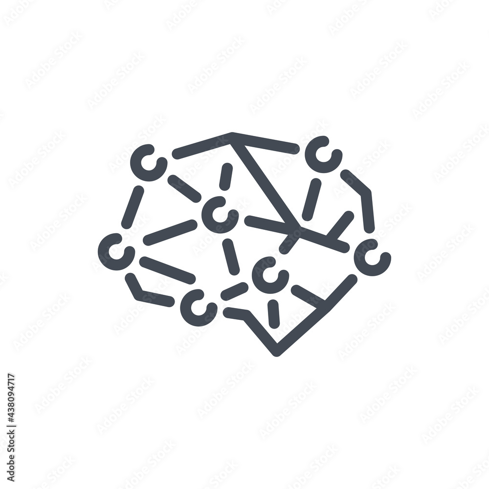 Poster brain with dots and neural connections line icon. connect points to the brain vector outline sign.