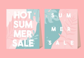 Summer sale tropic leaves flyer, poster, banner, design, template, background. Special offer discount big sale web banner. Mobile Digital display promotion for social media or website