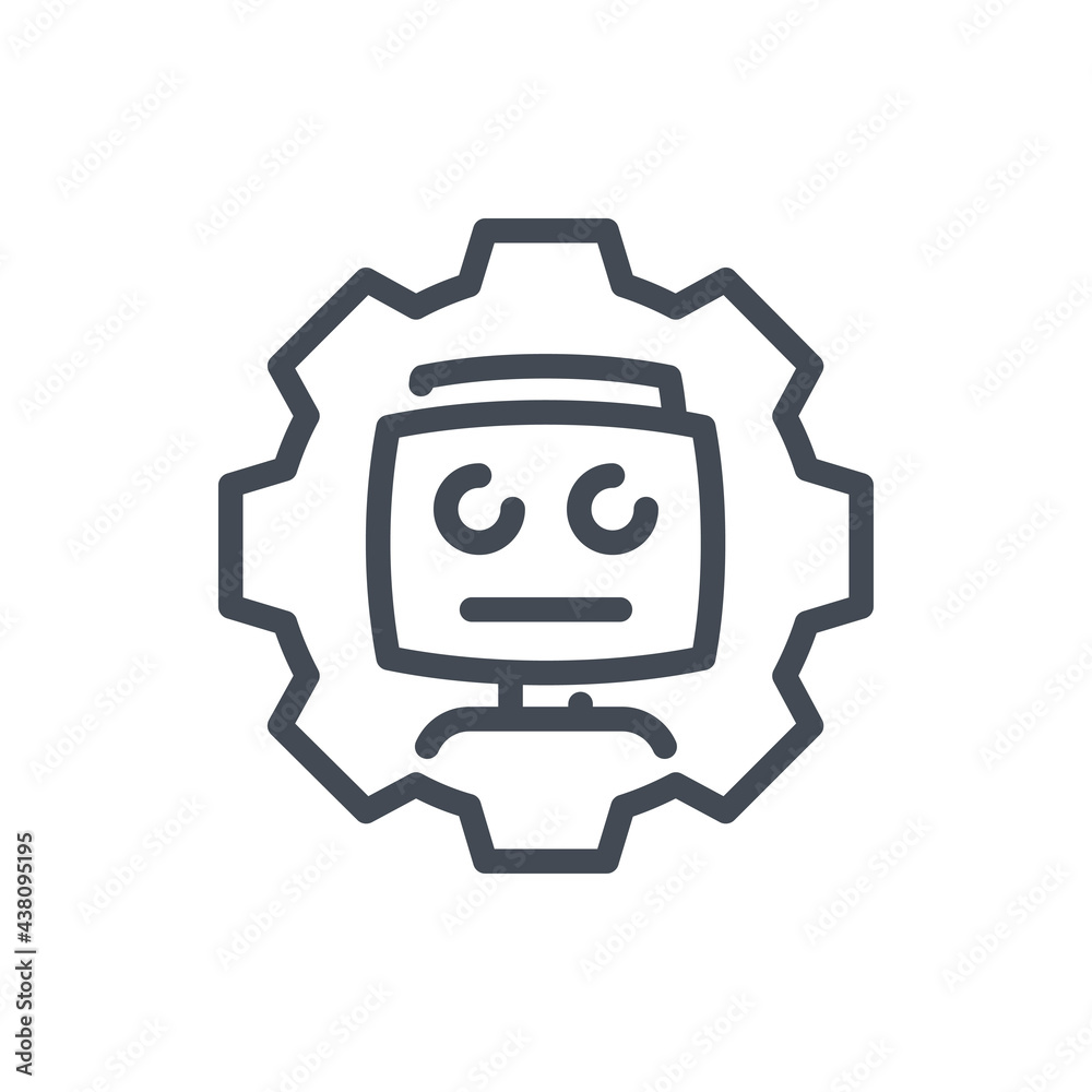 Poster robot with cogwheel line icon. settings and control of robot and bot vector outline sign.