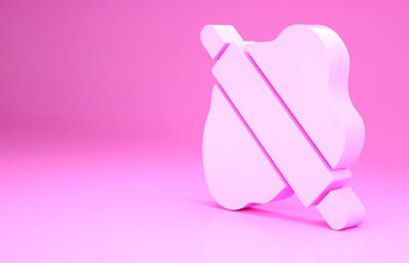 Pink Rolling pin on dough icon isolated on pink background. Minimalism concept. 3d illustration 3D render