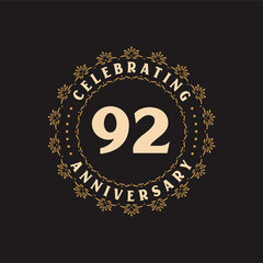 92 anniversary celebration, Greetings card for 92 years anniversary