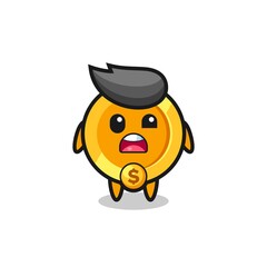the shocked face of the cute dollar currency coin mascot