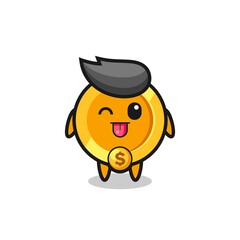 cute dollar currency coin character in sweet expression while sticking out her tongue