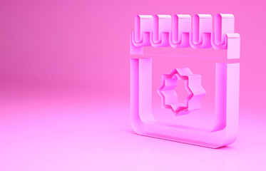 Pink Ramadan calendar icon isolated on pink background. Ramadan kareem and Islamic symbols. Minimalism concept. 3d illustration 3D render