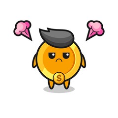 annoyed expression of the cute dollar currency coin cartoon character