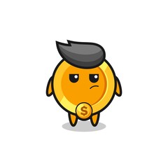 cute dollar currency coin character with suspicious expression