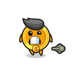 the illustration of the dollar currency coin cartoon doing fart