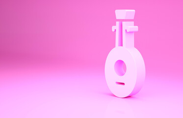 Pink Musical instrument lute icon isolated on pink background. Arabic, Oriental, Greek music instrument. Minimalism concept. 3d illustration 3D render