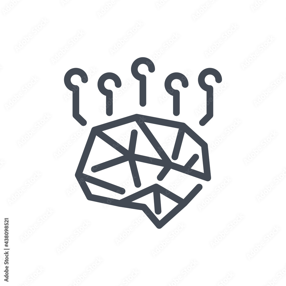Poster cyber brain with connection line icon. artificial intelligence network vector outline sign.