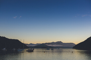 Picton Harbour at dawn, Marlborough Sounds, New Zealand