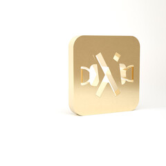 Gold No sweets and candies prohibition icon isolated on white background. No candy forbidden symbol. 3d illustration 3D render