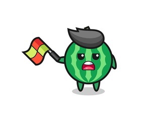 watermelon cartoon as the line judge hold the flag up at a 45 degree angle