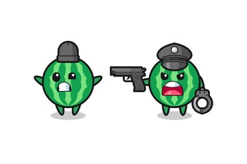 illustration of watermelon robber with hands up pose caught by police