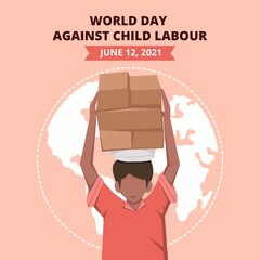 World day against child labour background with children working in a construction field. Flat style vector illustration concept of anti child exploitation campaign for poster and banner